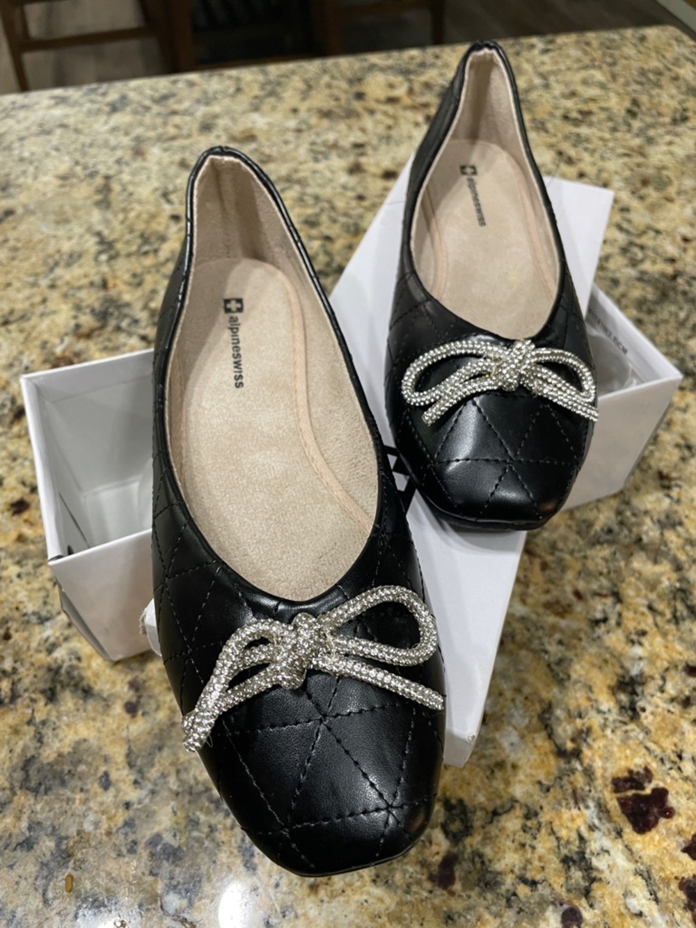 Alpine Swiss Myla Quilted Ballet Flats with Crystal Bow - Picture 5 of 11